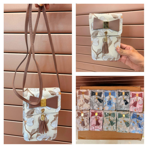 Floral Mini Mobile Sling Pouch with Tassel”