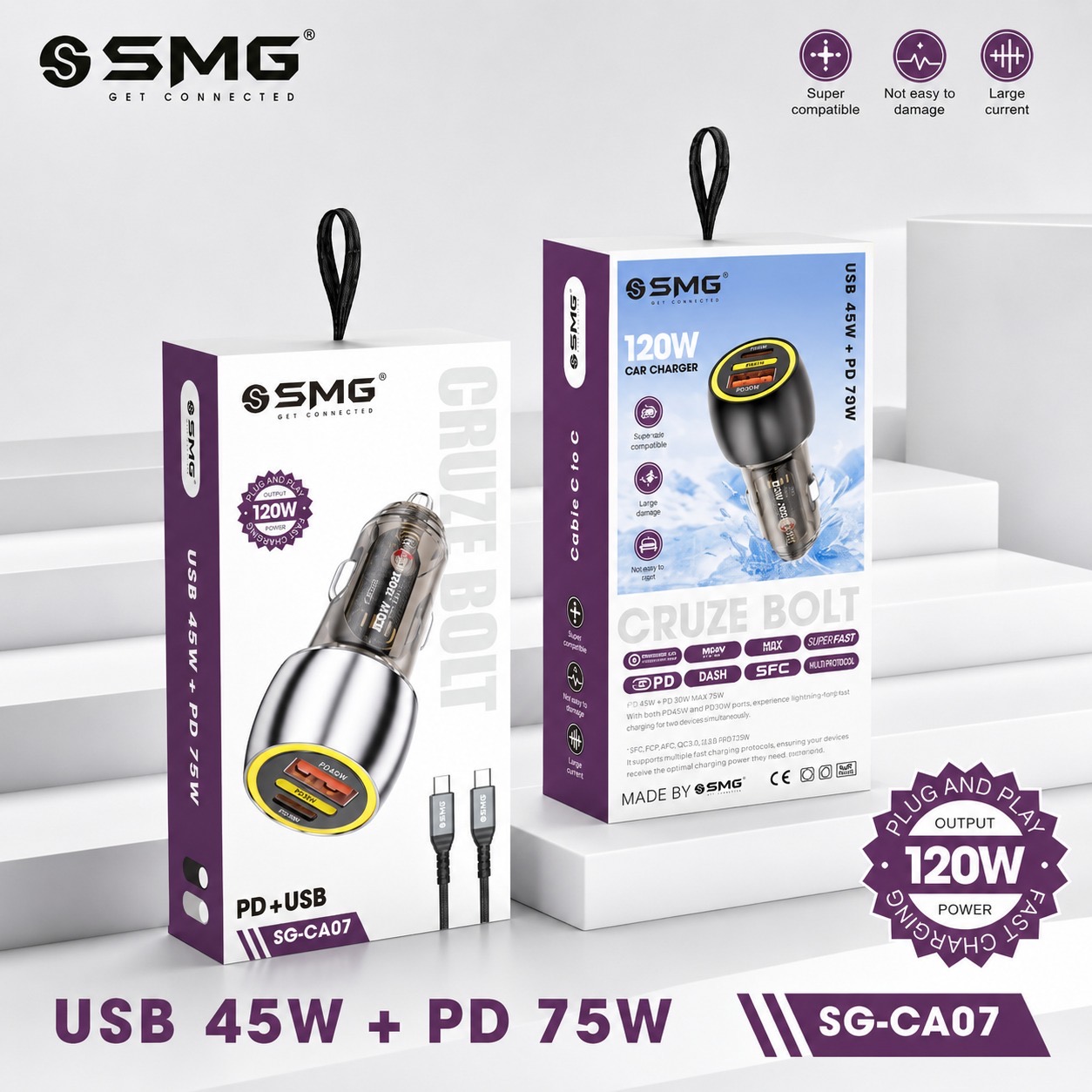 SMG CA07 120W Cruze Bolt Car Charger (1Y Warranty)