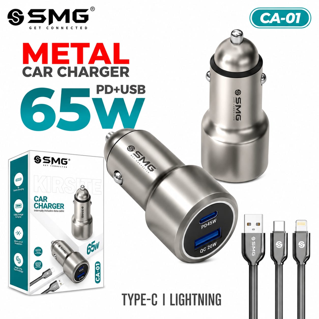 SMG CA01 Type c 65W  Metal Car Charger