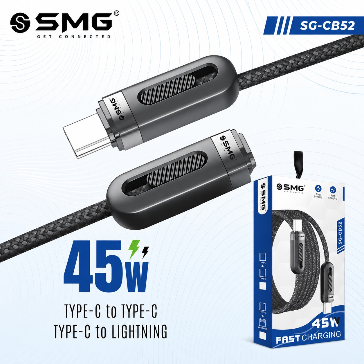 SMG CB52 C to C  (45W) Cloth Wire Data Cable