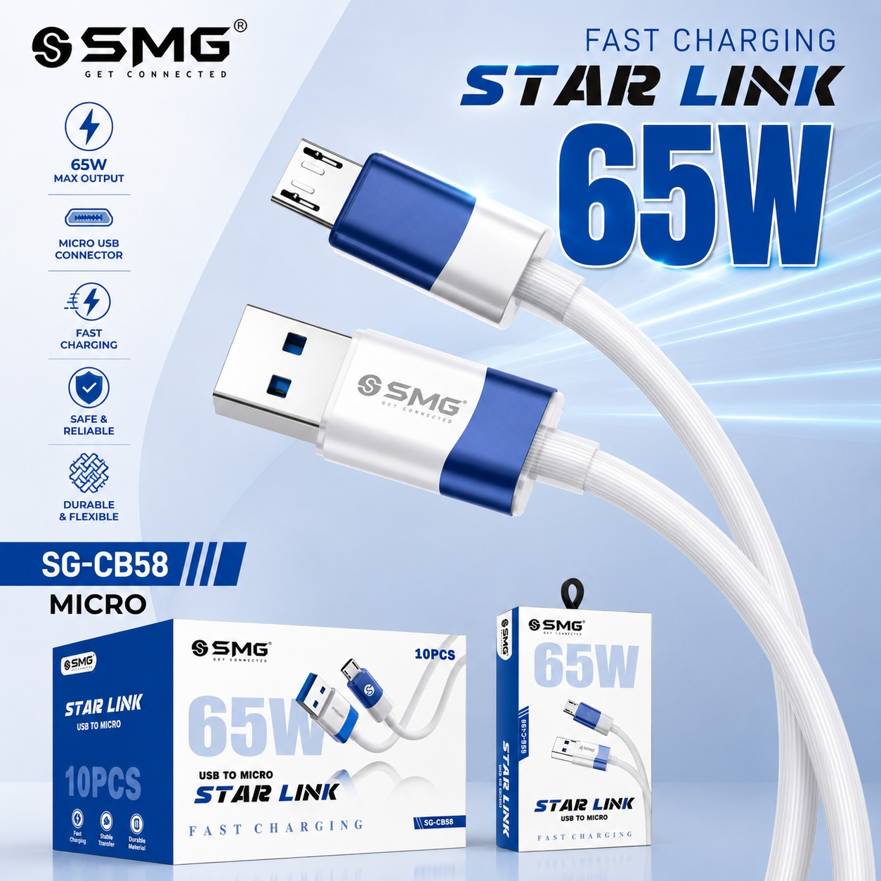 Smg CB58 65W Micro V8 Data Cable 1Y Warranty
