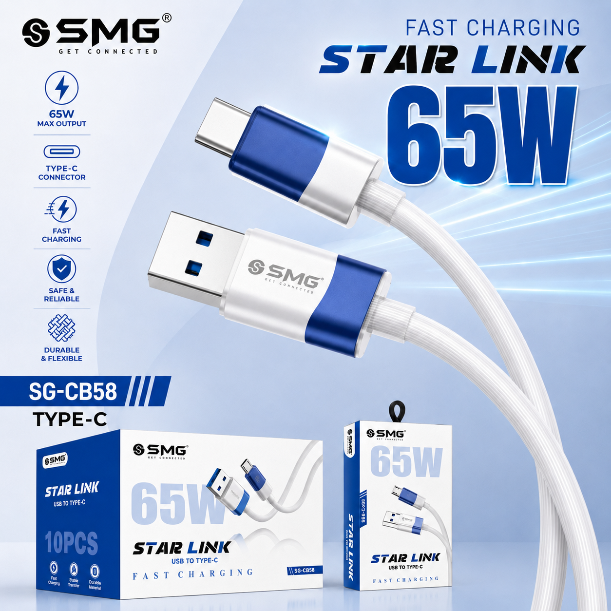 Smg CB58 65W Type c Data Cable 1 Year Warranty