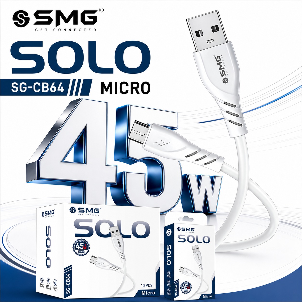SMG CB64 SOLO Micro V8 65W Cable 1 Year Warranty