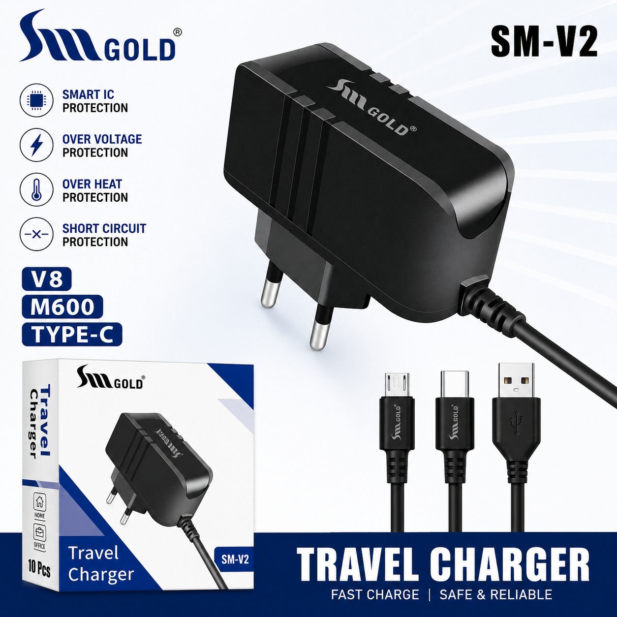 SM V2 Sm Gold Keypad V8 Mobile Charger (1 Year Warranty)