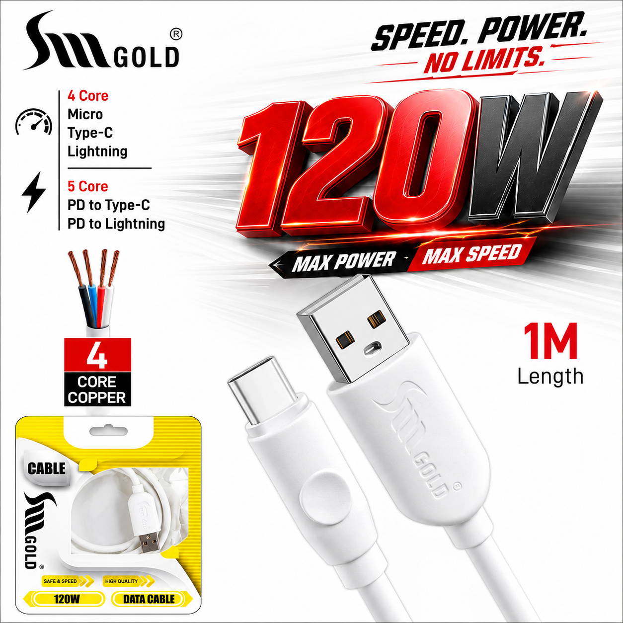 SM Gold C to C Cable With Copper Wire