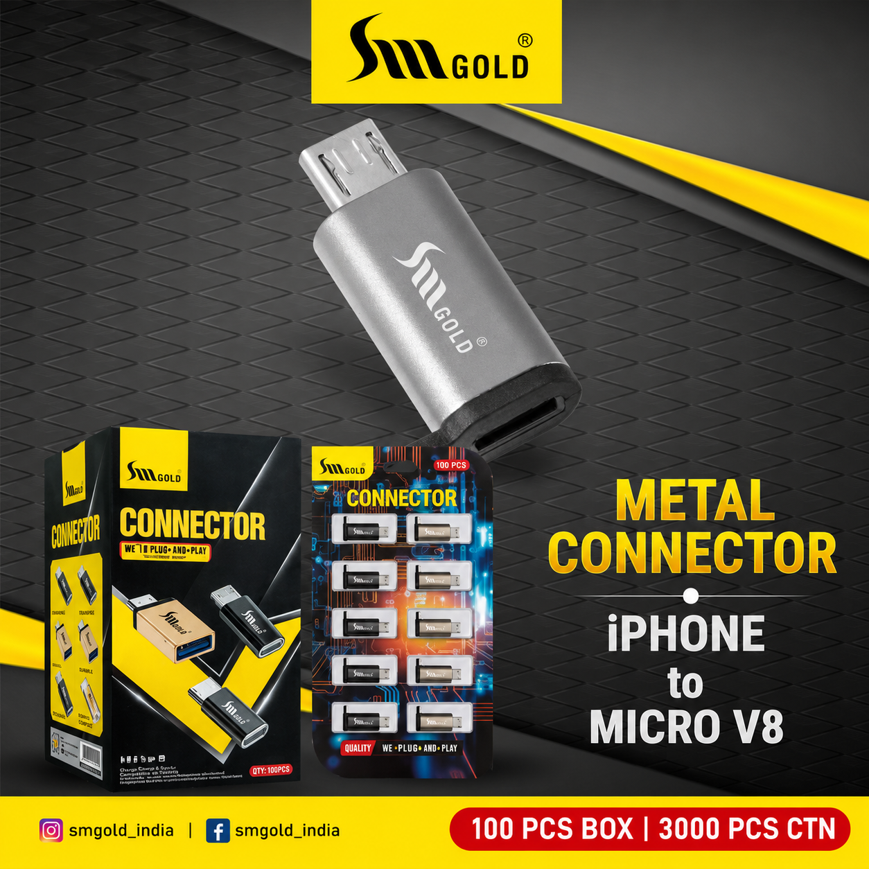 SM Gold Back V8 To iPhone Charging Tukdi