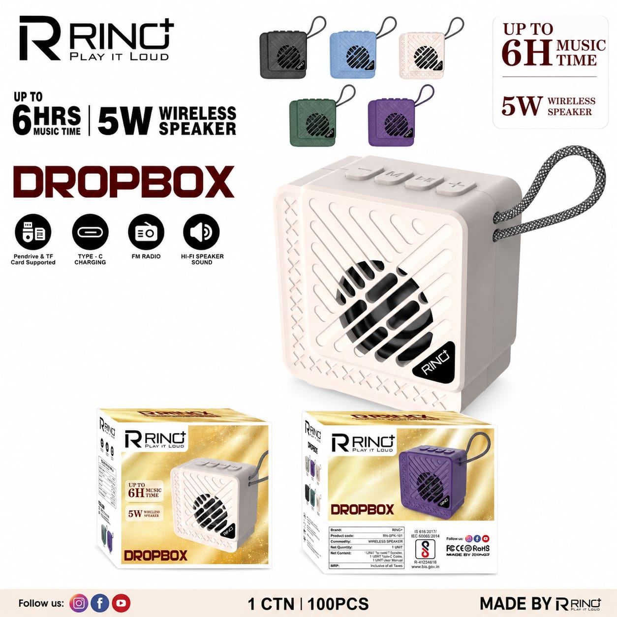 RINO Plus SP101 DROPBOX Wireless Bluetooth Speaker