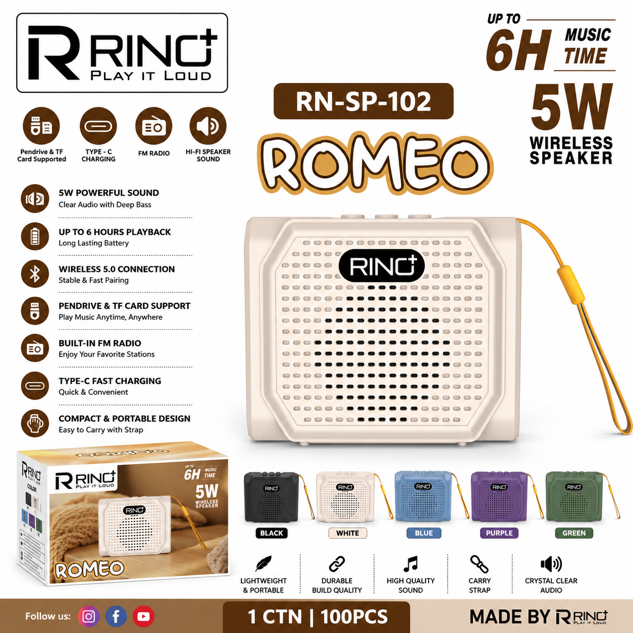 RINO Plus SP102 ROMEO Wireless Bluetooth Speaker