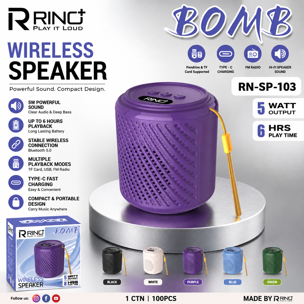 RINO Plus BOMB Wireless Bluetooth Speaker