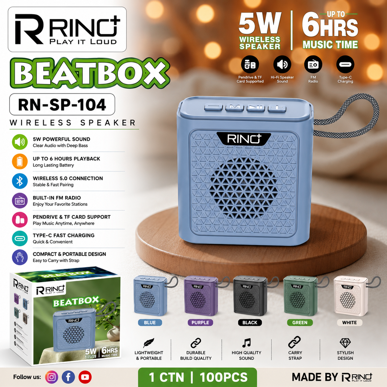 RINO Plus BEATBOX Wireless Bluetooth Speaker