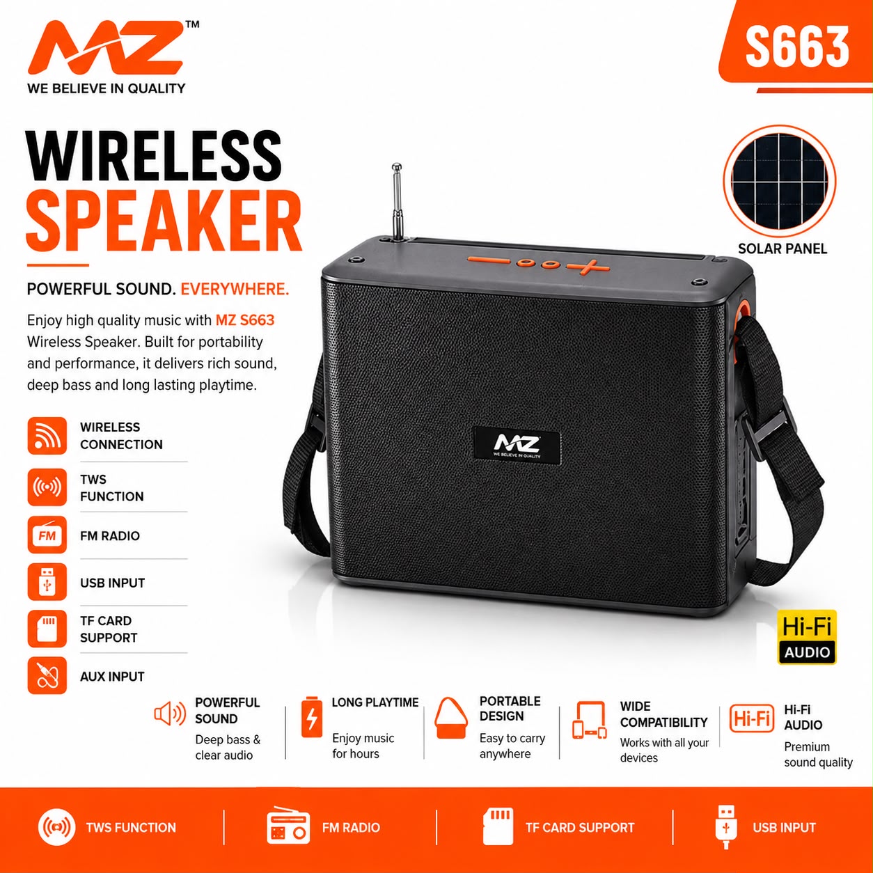 MZ S663 Solar Wireless Bluetooth Speaker