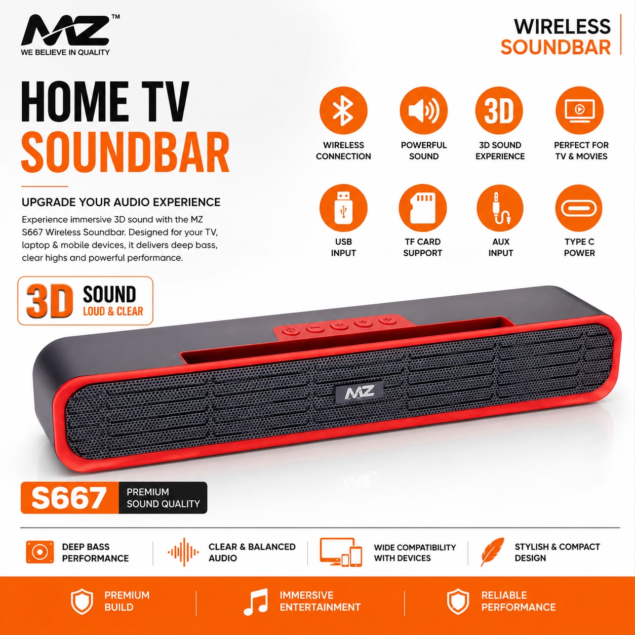 MZ S667 Wireless Bluetooth Soundbar Speaker