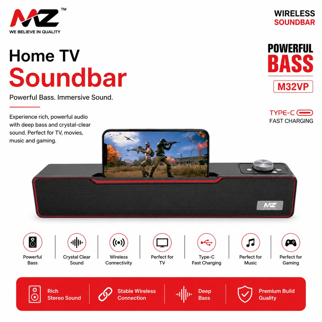 MZ M32 Vp Wireless Bluetooth Soundbar speaker