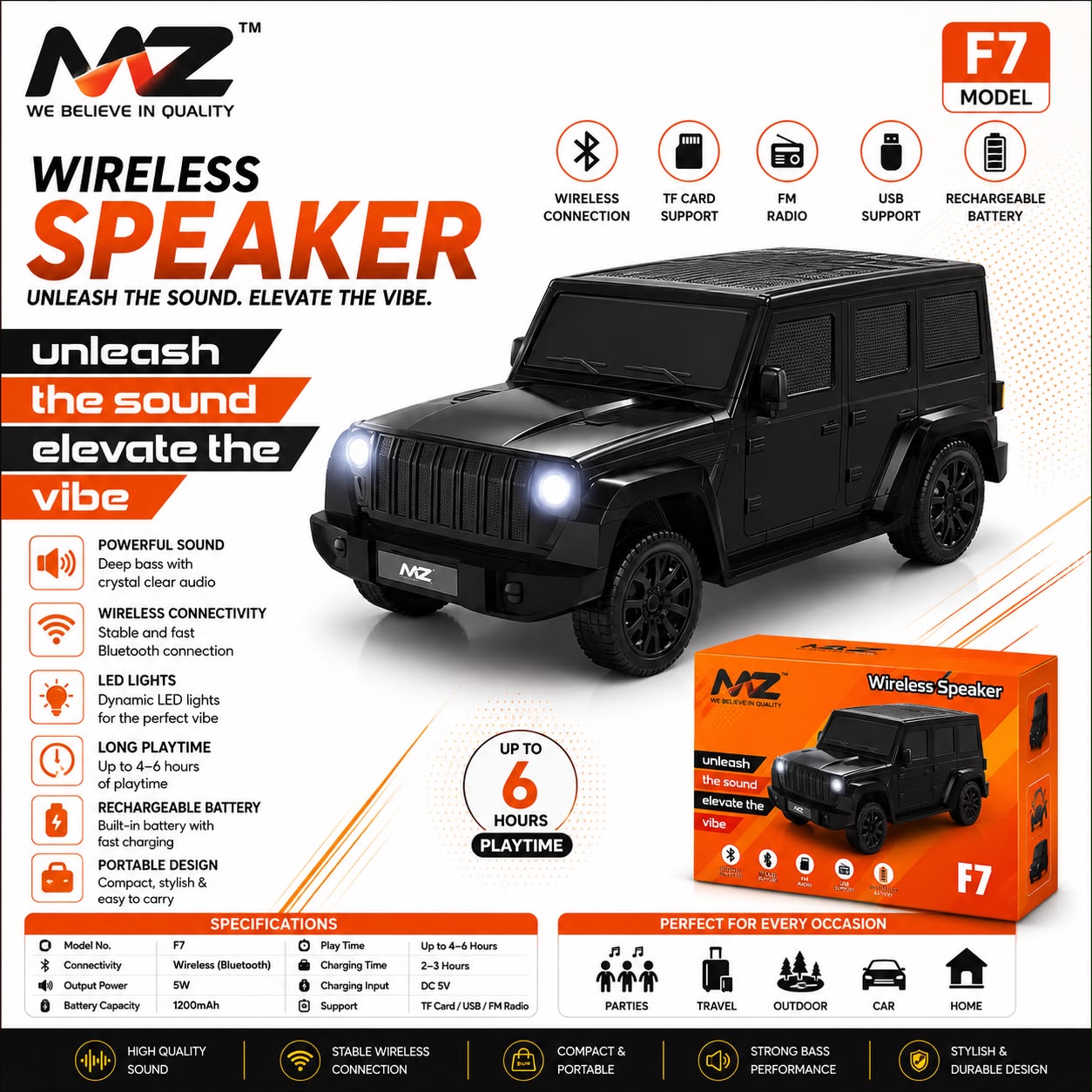 MZ F7 Car Wireless Bluetooth Speaker