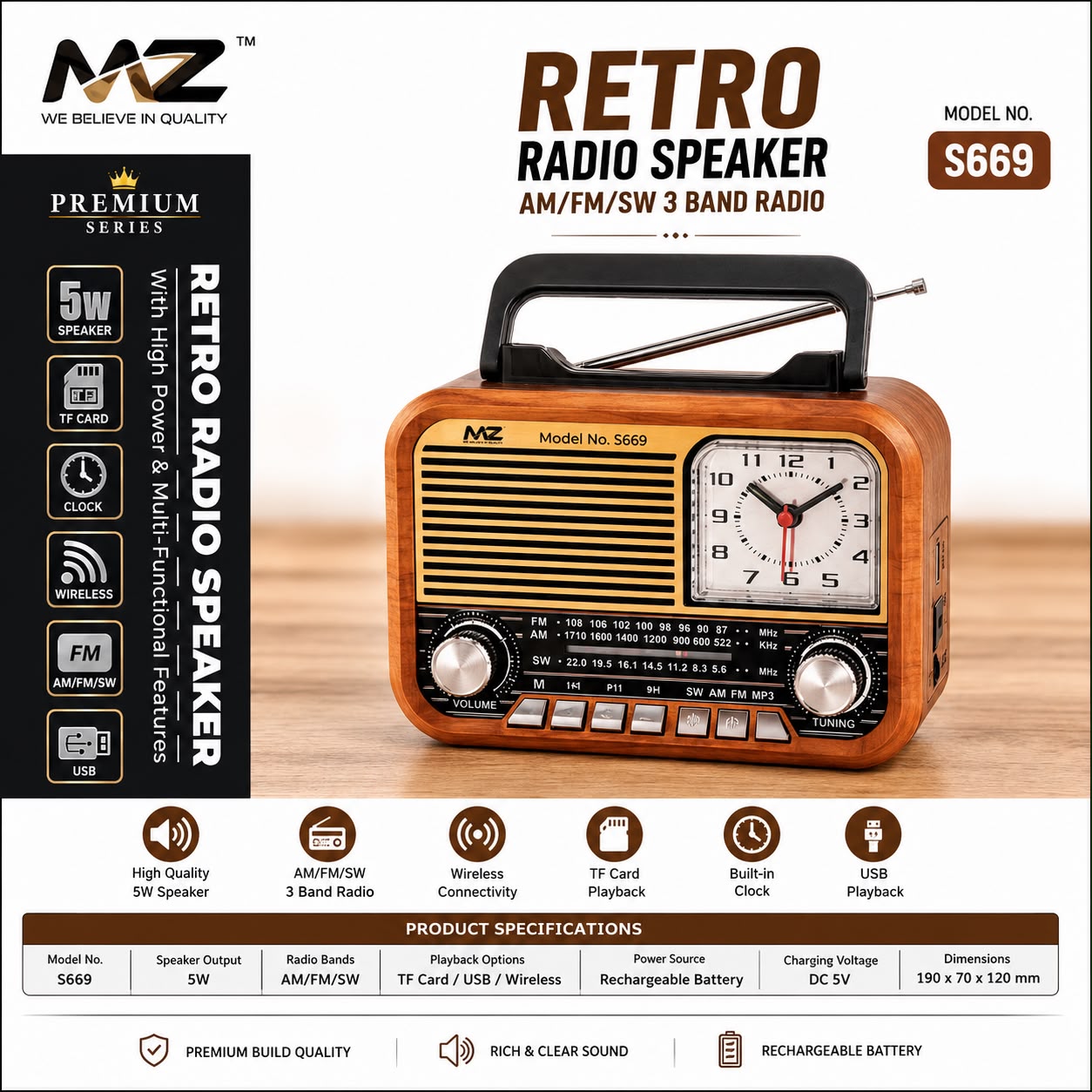 MZ S669 Retro Radio Bluetooth Speaker