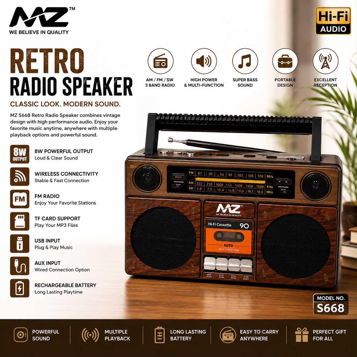 MZ S668 Retro Radio Bluetooth Speaker