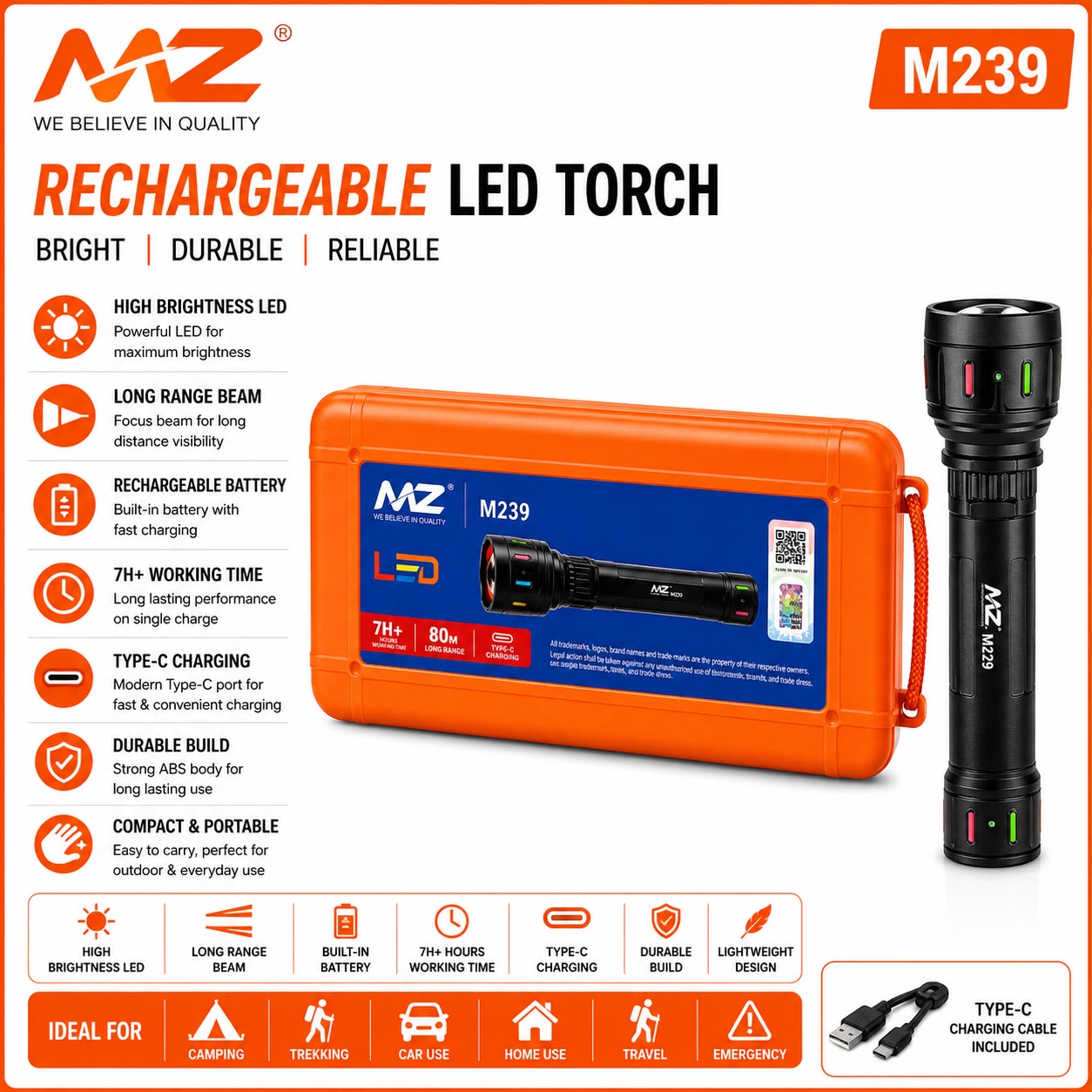 MZ M239 Rechargeable LED Torch