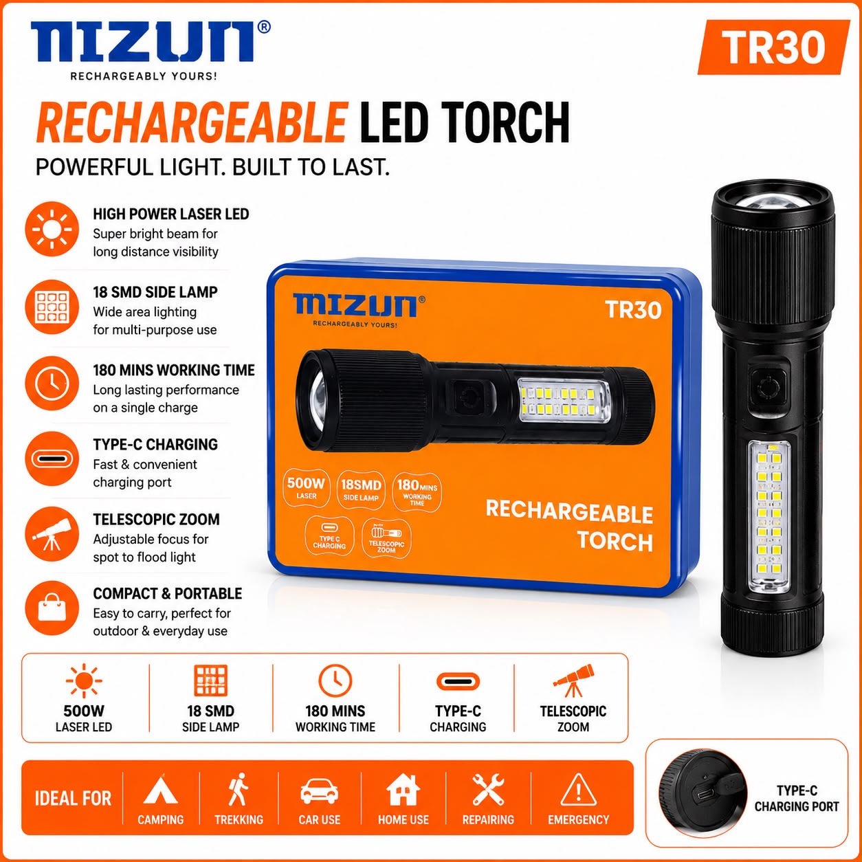 Mizum TR30 Rechargeable Torch