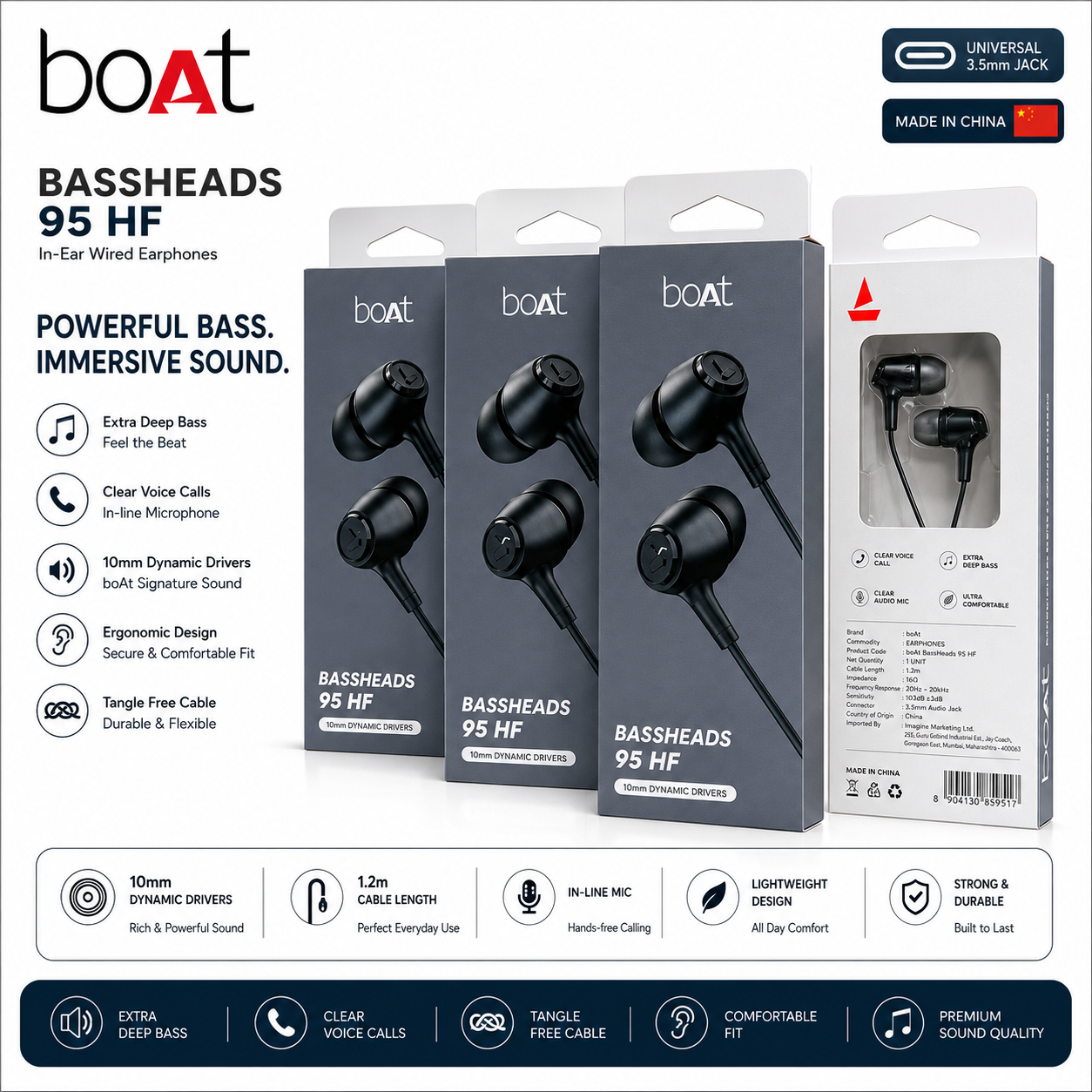 Boat 95  Champ Wired Pure Bass Earphone