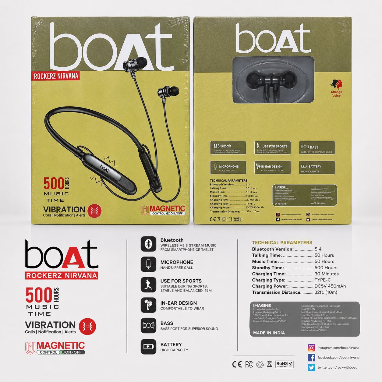 Boat Rockers Nirvana Megnetic 500H Wireless Neckband