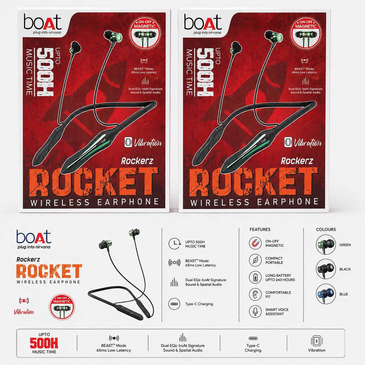 Boat Rocket 500H Megnetic Wireless Neckband