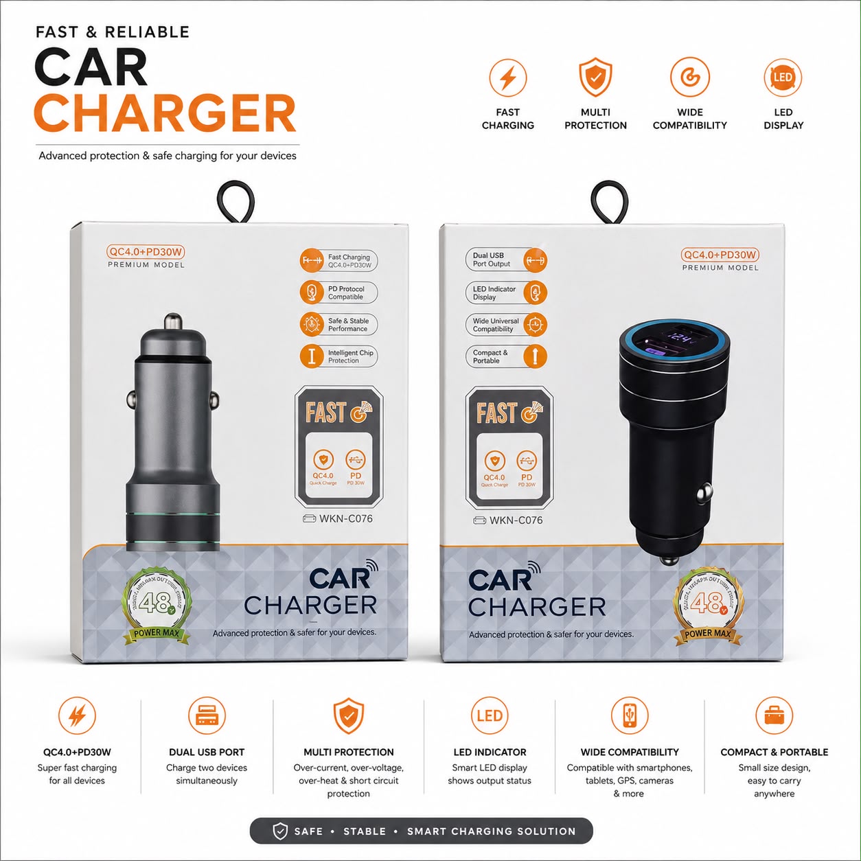 WKN-C076 48W Fast Car Adafter (QC 3.0 + PD 30W)