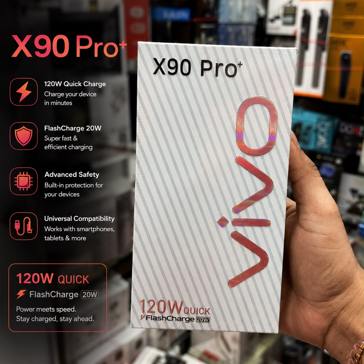 Vivo X90 Pro 120W Quick Type c FAST Charger 1 Year Warrnty