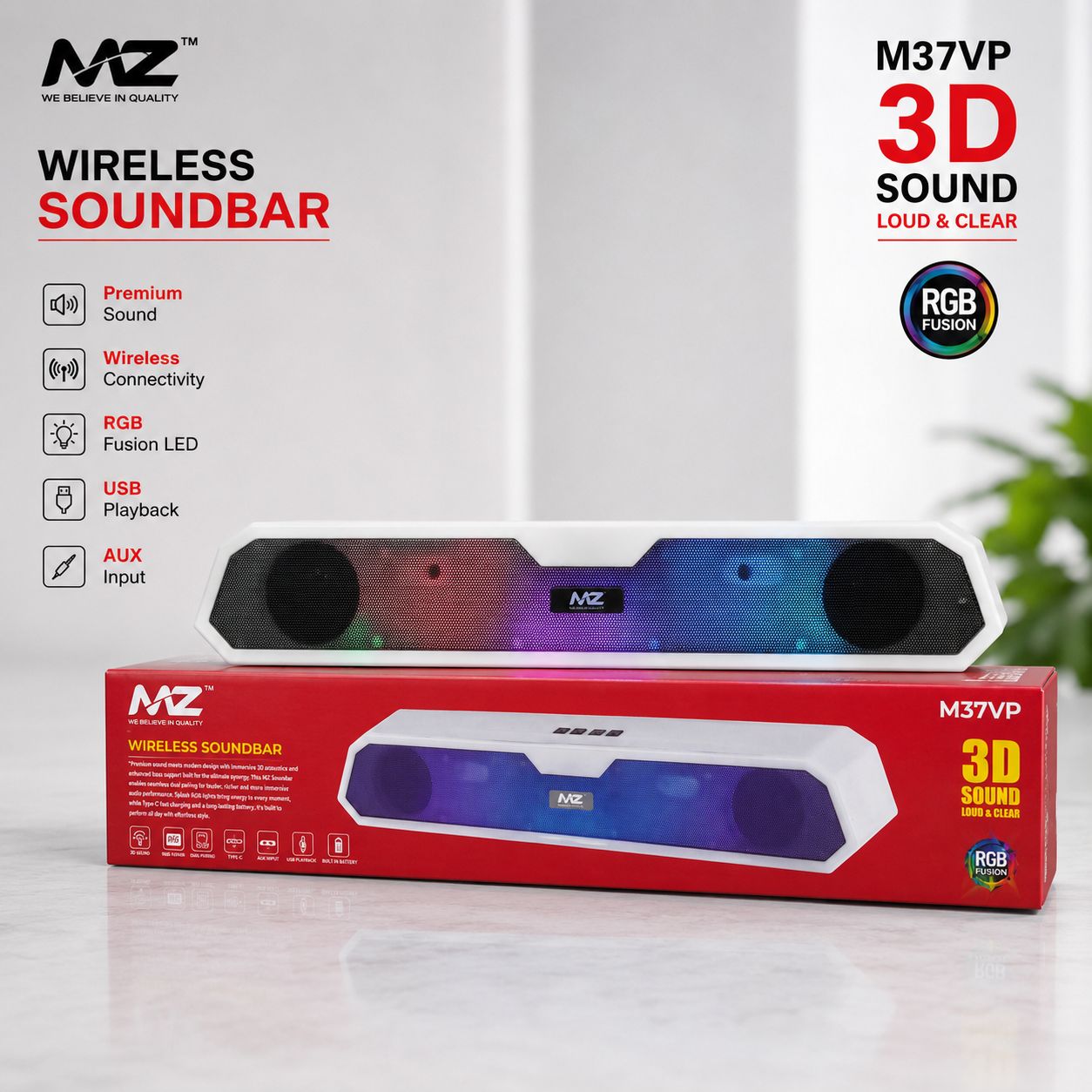 MZ M37VP Soundbar Speaker With Rainbow Led