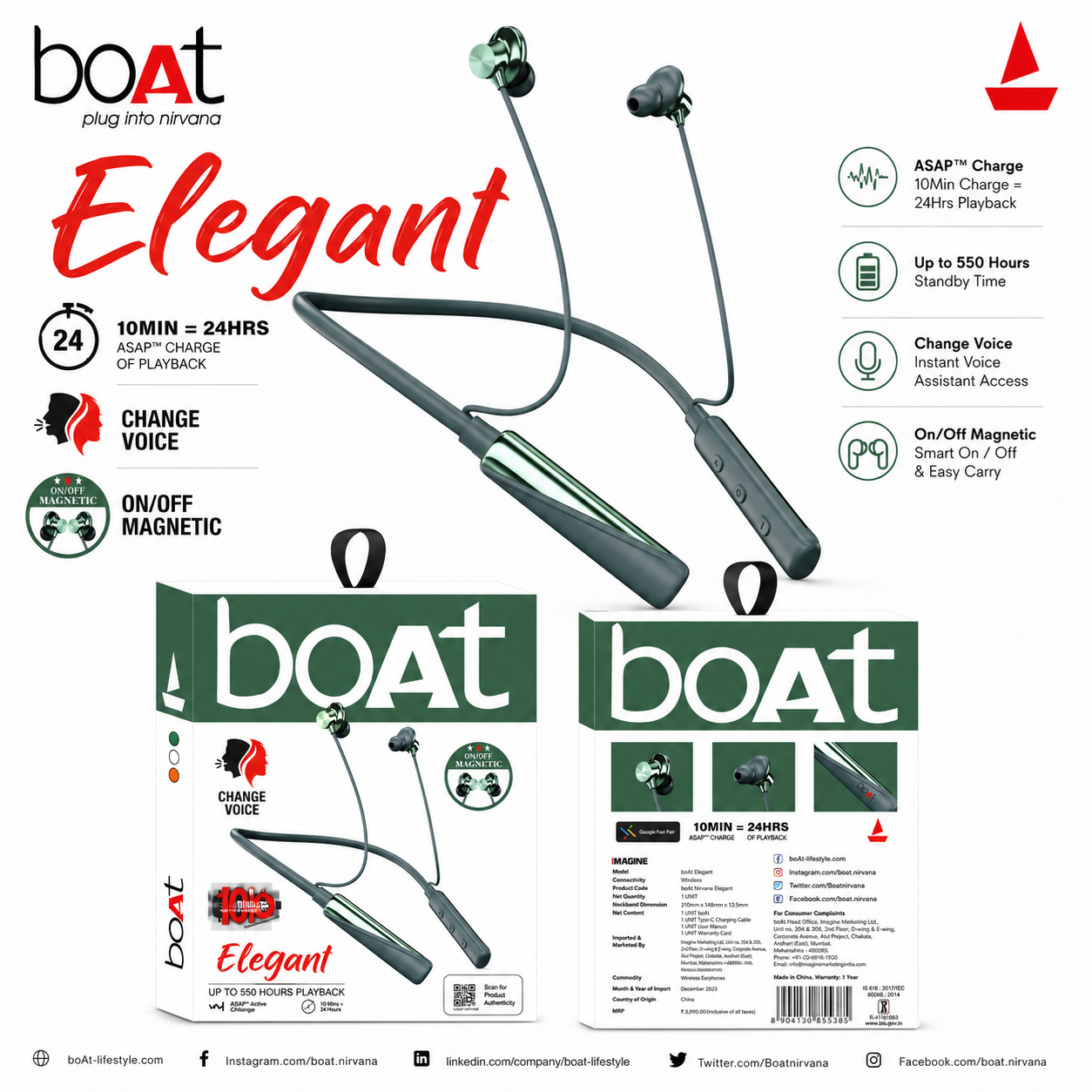 Boat Elegani 550H Megnetic ON/OFF Voice Change Neckbend