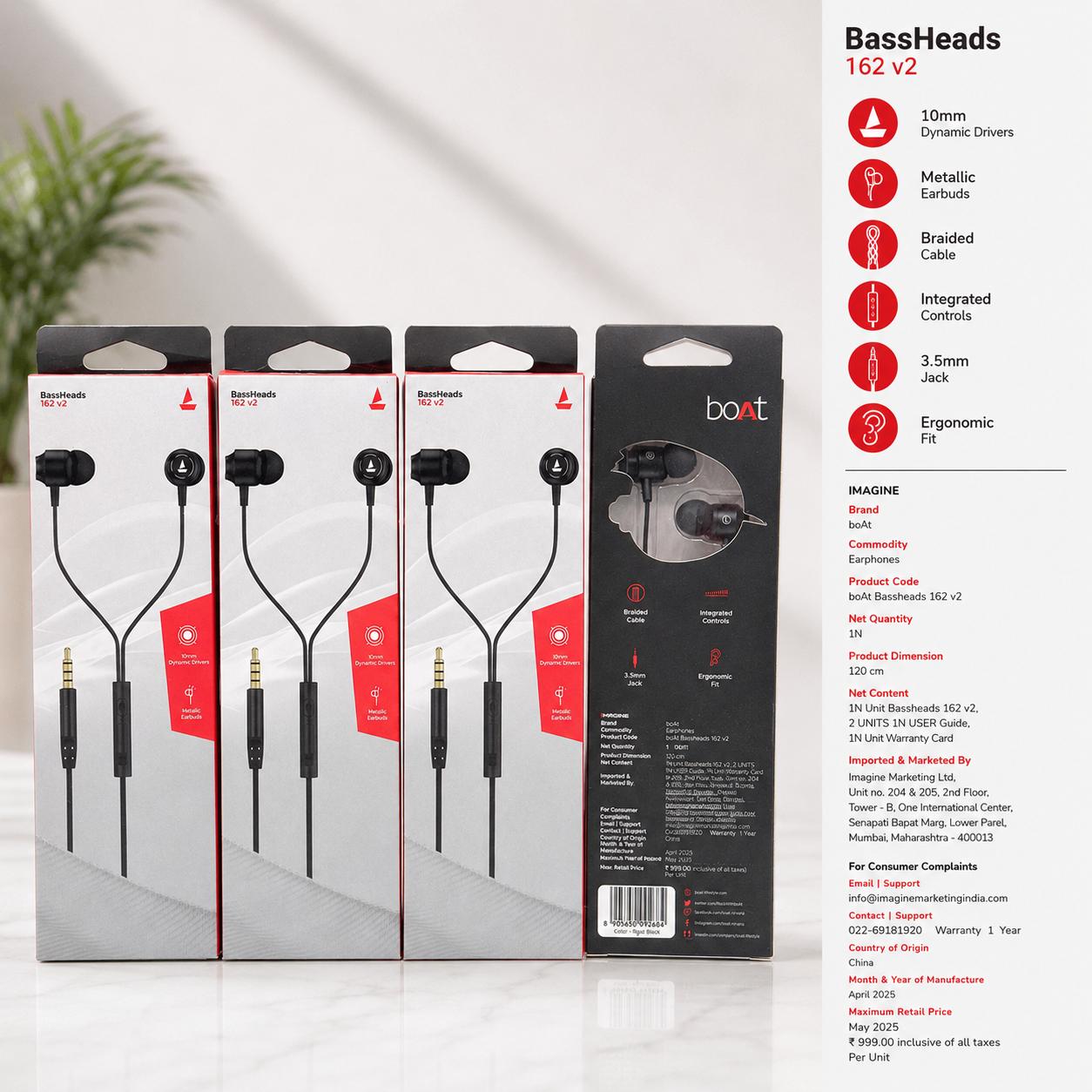 Boat Basshead 162 V2 Wired Care Qty Earphone