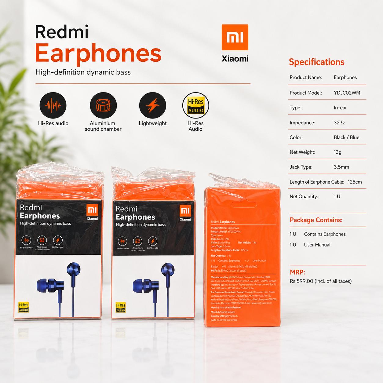 Mi Metal Champ Wired Earphone With Box Packing
