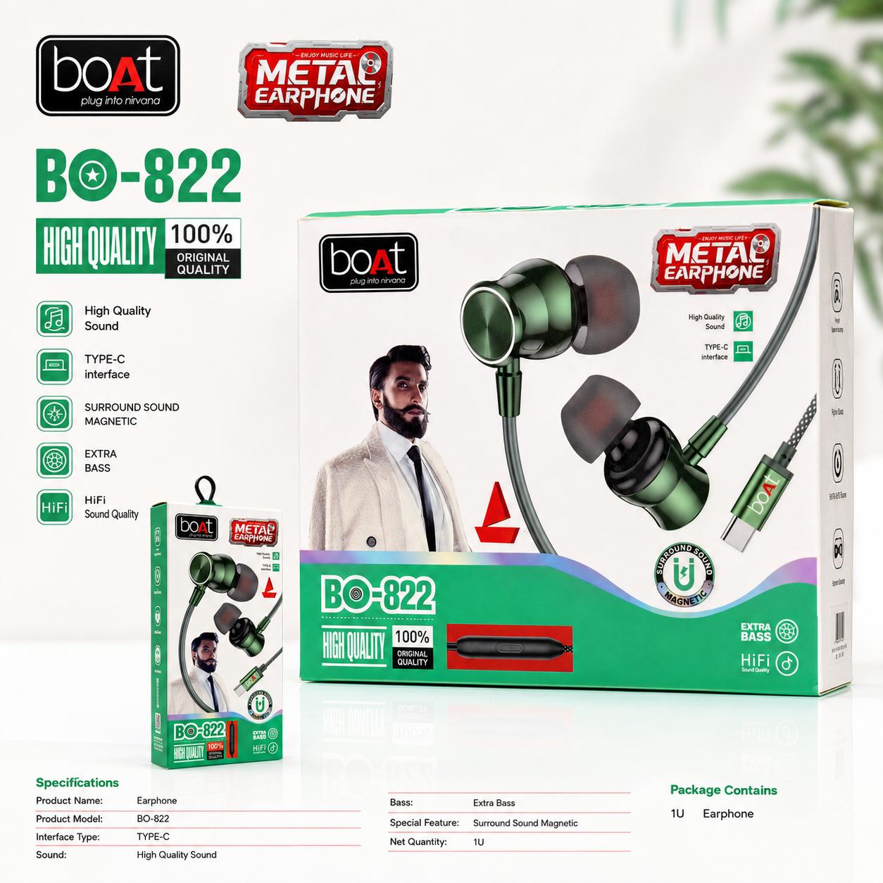 Boat Bo822 Type c Metal Megnetic Earphone