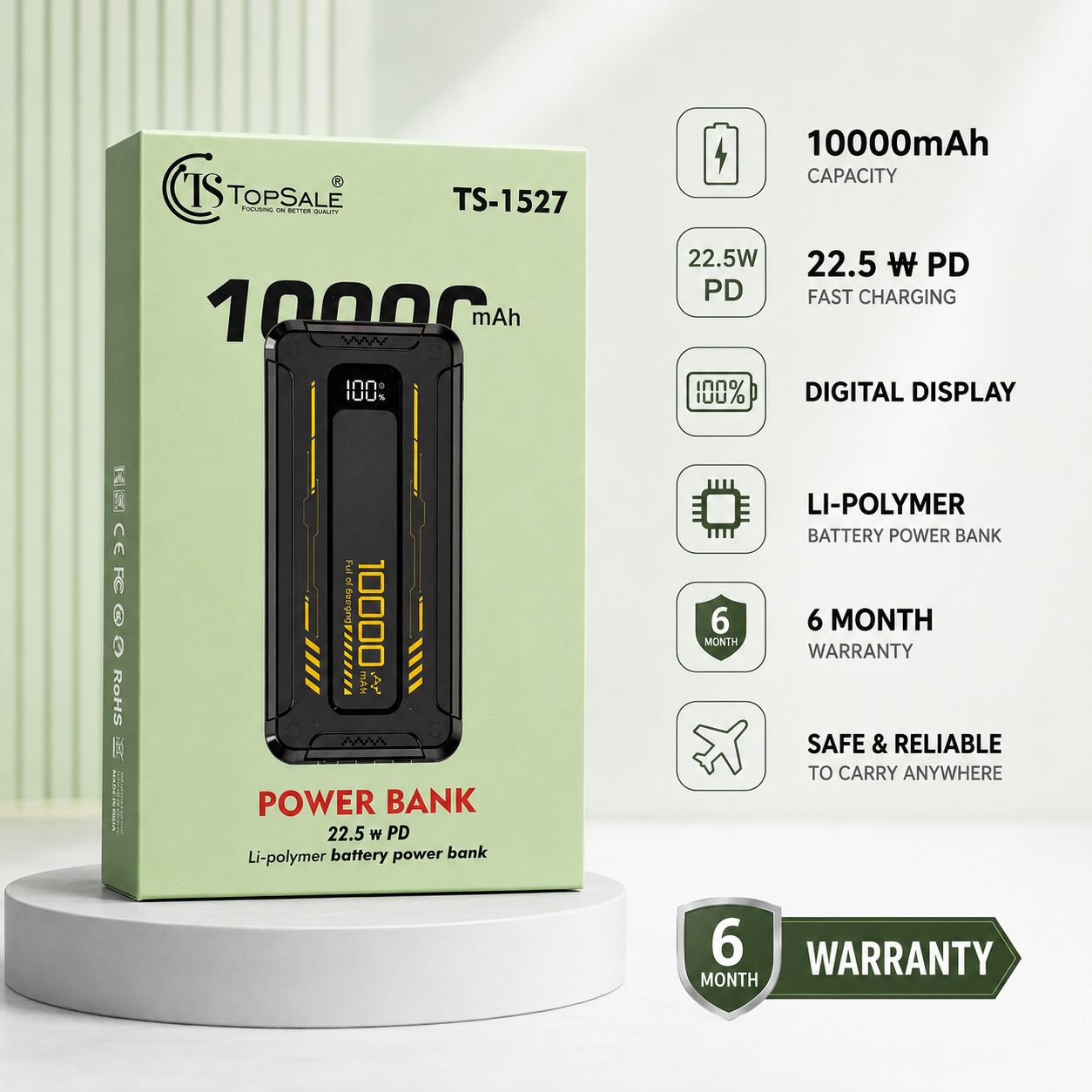 TopeSale TS 1527 10000 Mah  Powar Bank 6M Warrranty