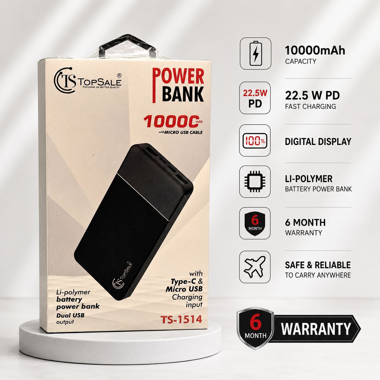 TopeSale TS 1514 10000 Mah  Powar Bank 6M Warrranty
