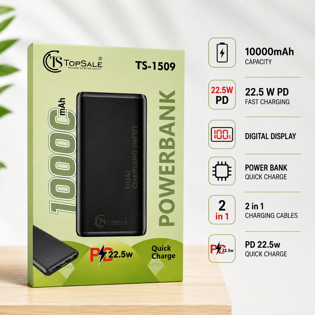 TopeSale TS 1509 10000Mah Powar Bank 6M Warranty