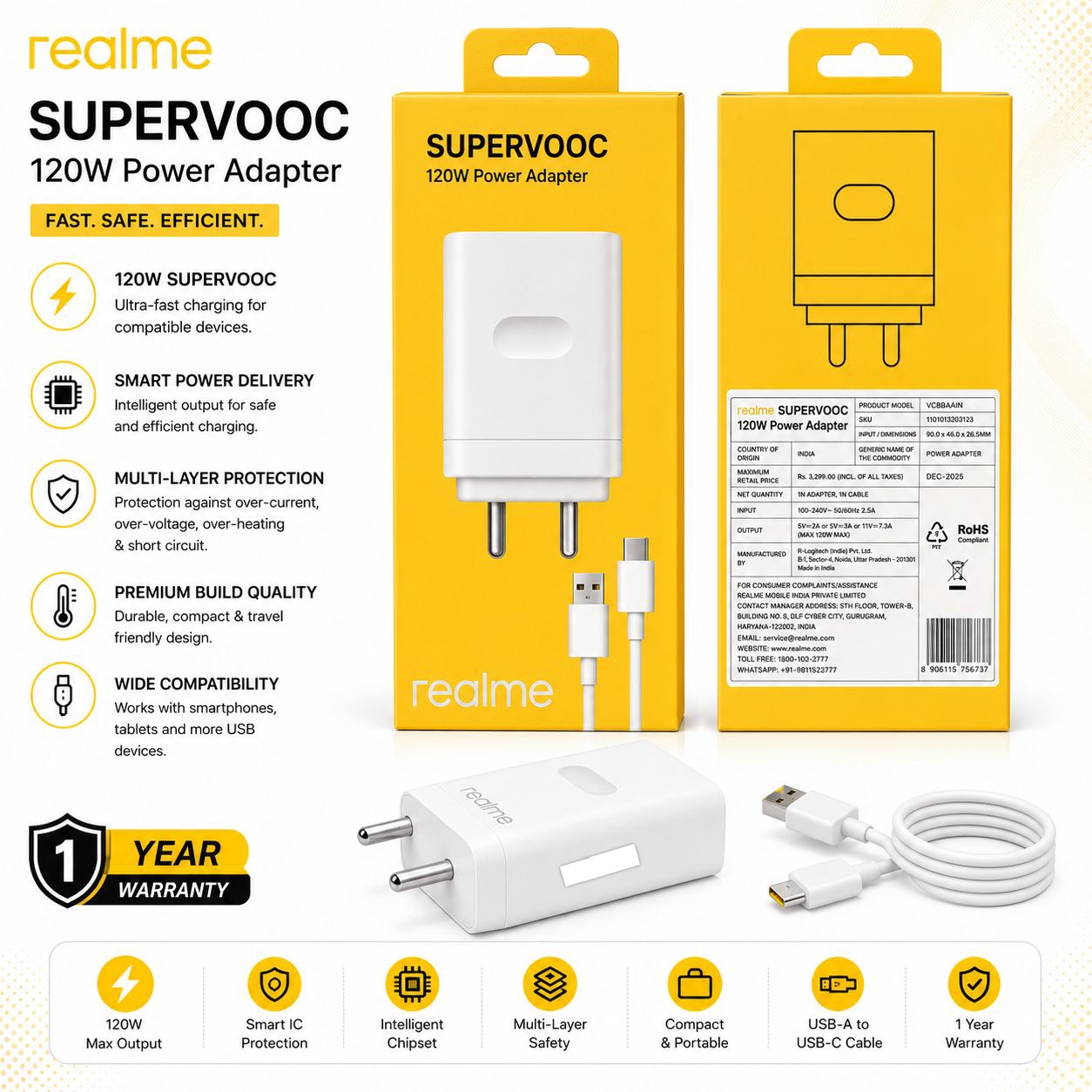 Relame 120W Supar Vooc Type c Charger 1 Year Warranty