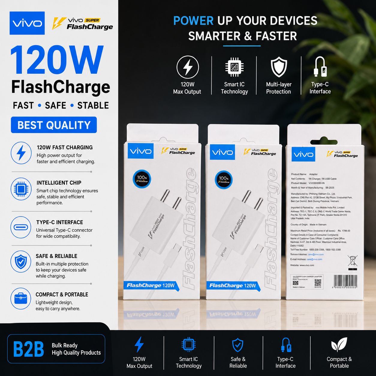 Vivo FlashCharge 120W Charger 100% Warking