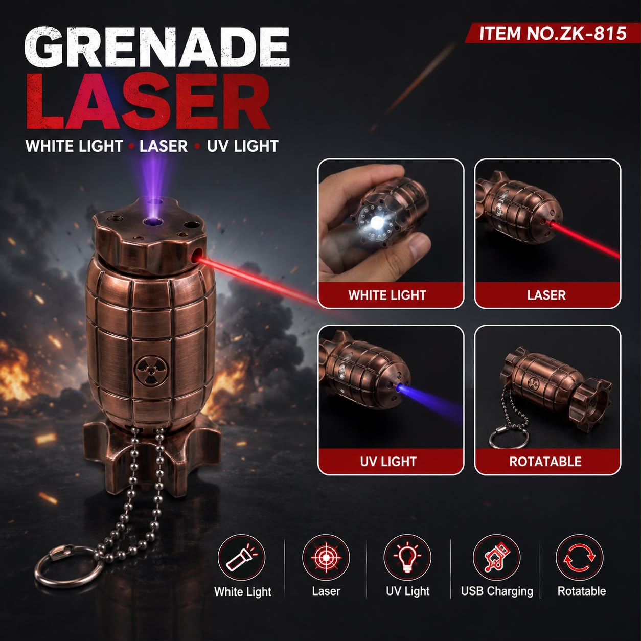 ZK-815 Grenade Laser LED Keychain