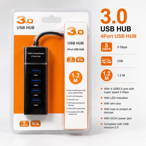 USB TO 4Usb Hub 3.0A 1.2Mtr