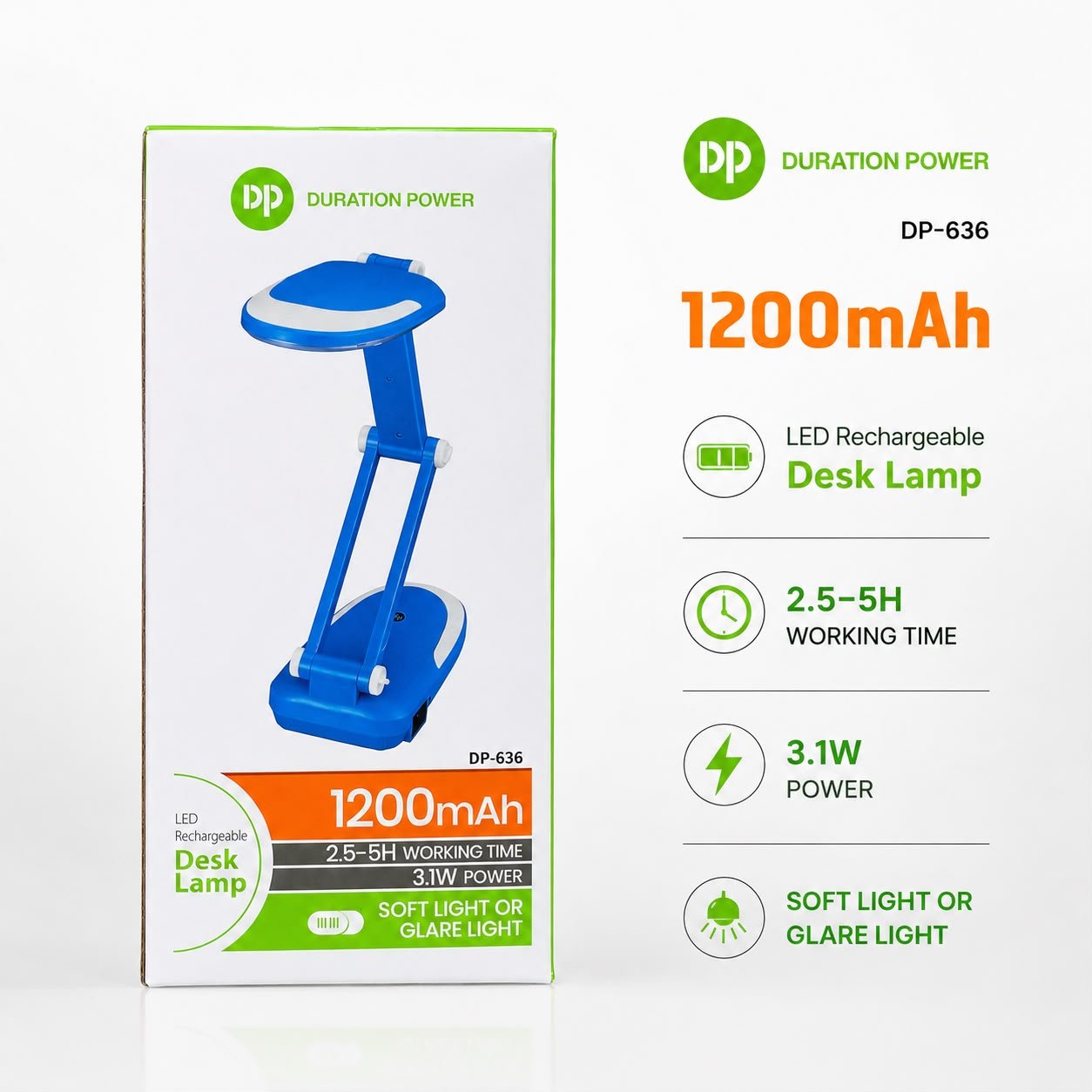 Duration Power Rechargeable LED Desk Lamp