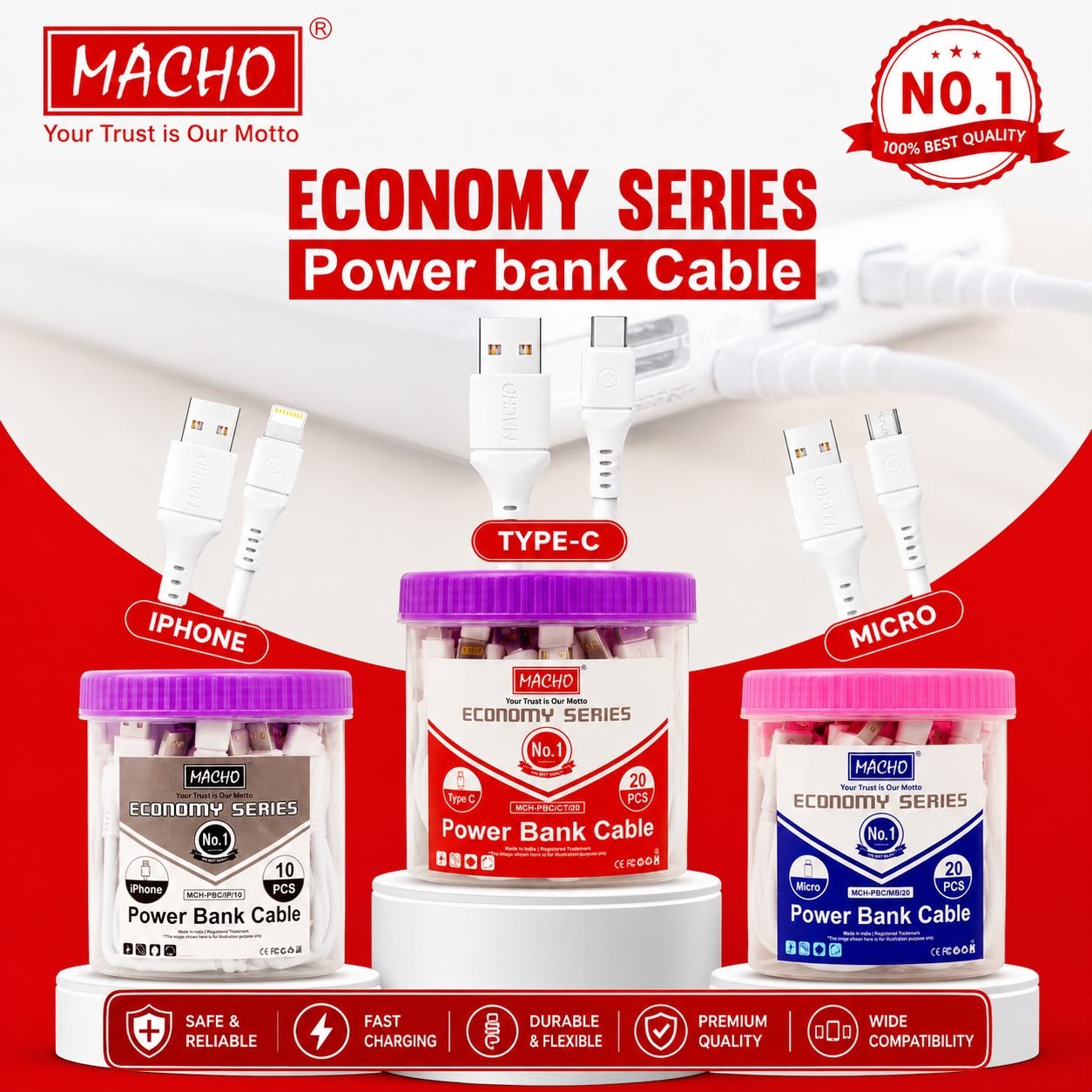 Macho Iphone Powar Bank Cable (10 pcs PK)