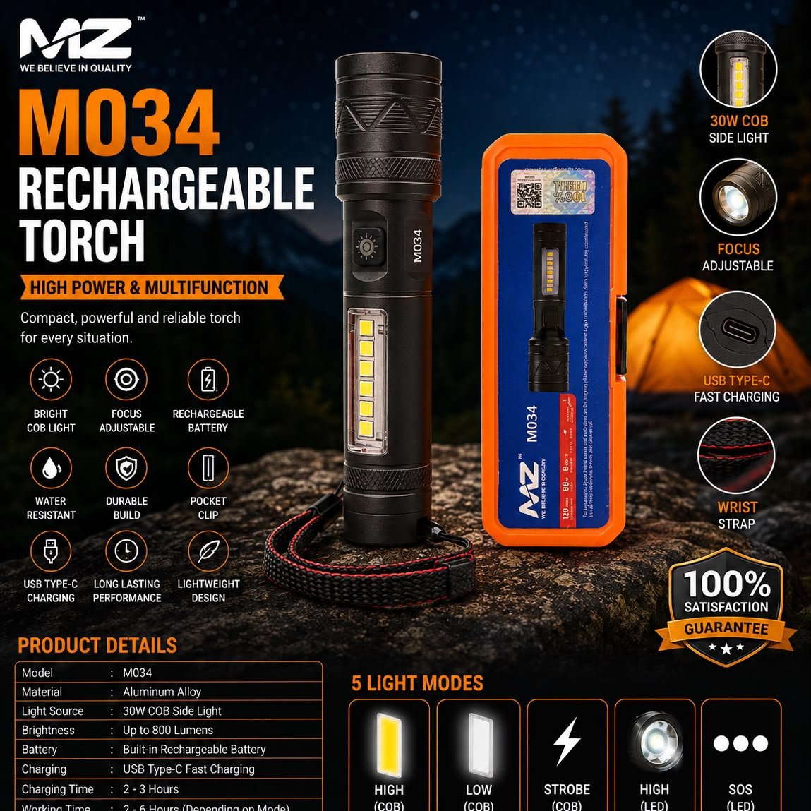 MZ M034 Mz Rechargeble Torch