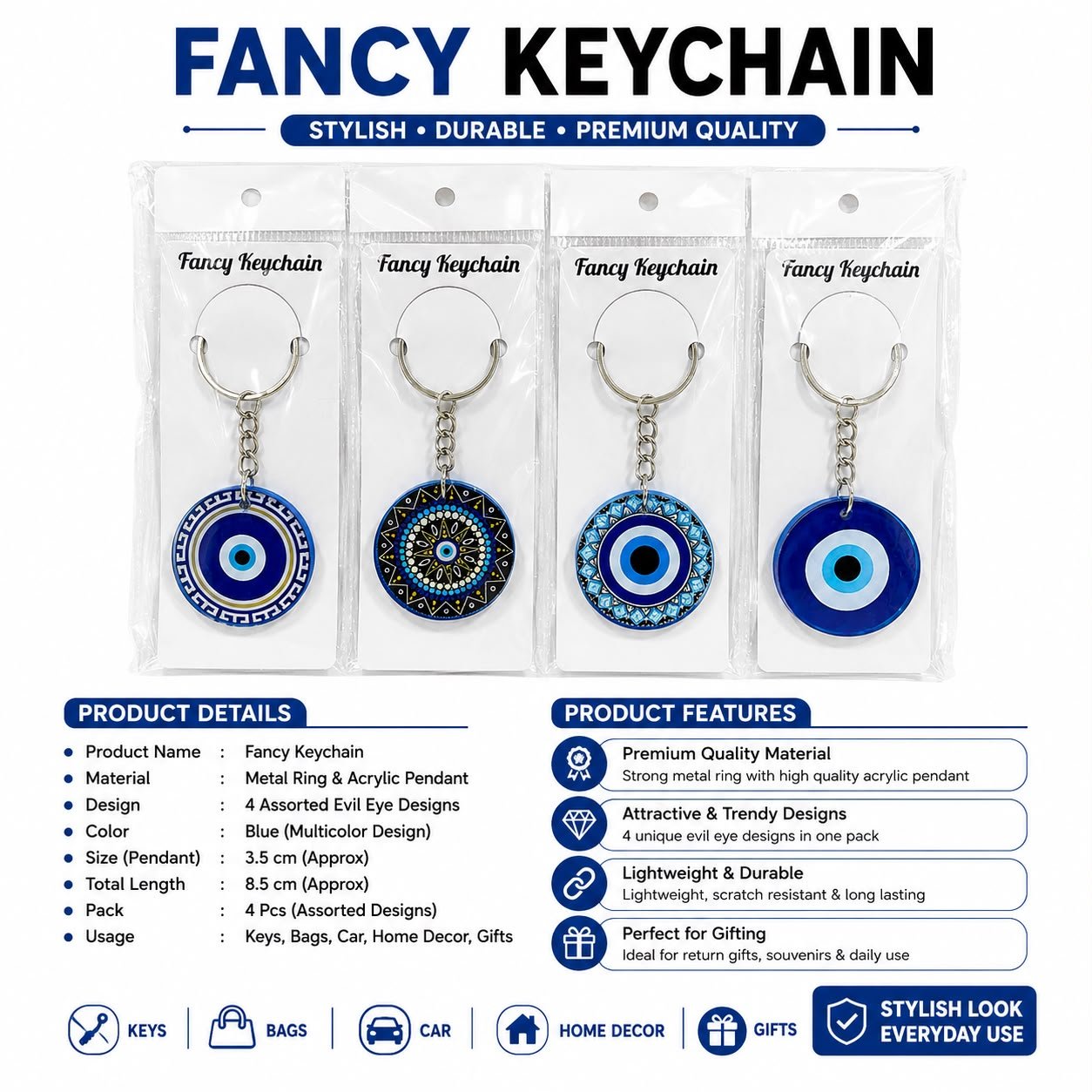 Fancy Evil Eye Keychain Big Size E15