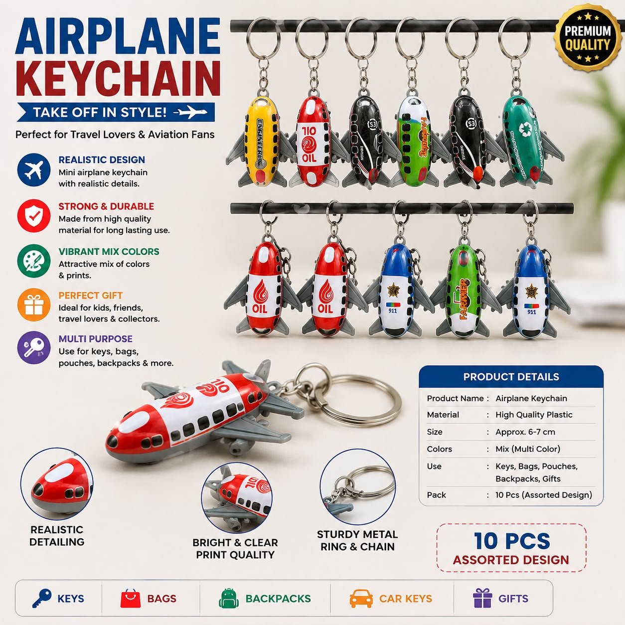 Airplane Keychain Malti Colour E16