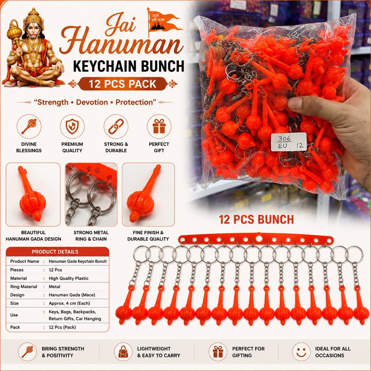 Small Size Hanuman ji Gda keychain E18