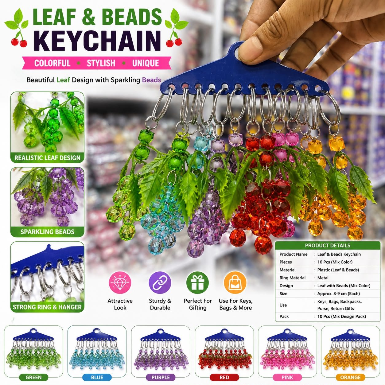 Leaf 🍀 Beads Angur keychain E23