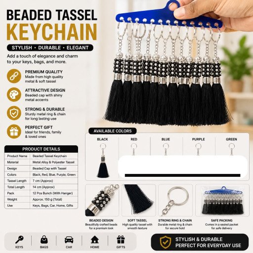 Beaded Tasslel Black Keychain E24