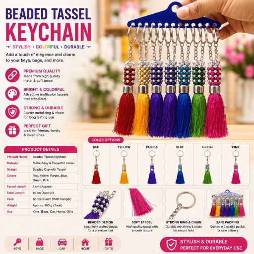 Beaded Tasslel Malti Colour Keychain E25