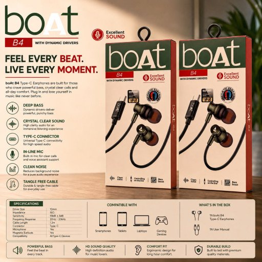 Boat B4 Metal Megnetic Type c Earphone