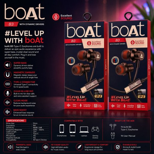Boat B3 Metal Megnetic Type c Earphone
